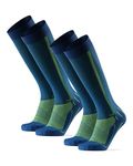 DANISH ENDURANCE 2 Pack Graduated Compression Socks, 21-26mmHg, Flight Socks, Running, Women & Men, Blue/Neon Yellow, 9-12