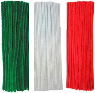 150Pcs Christmas Pipe Cleaners Craft Set Including 50Pcs Green Chenille Stems, 50Pcs White Chenille Stems, and 50Pcs Red Pipe Cleaners for DIY Crafts Christmas Decorations (150Pcs Red White Green)