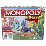 Monopoly Junior Board Game, 2-Sided Gameboard, 2 Games in 1, Monopoly Game for Younger Children; Kids Games, Junior Games