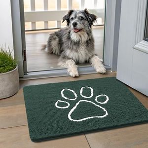 Smiry Dog Door Mat for Muddy Paws, Absorbent Dirt Trapper Non-Slip Washable Mat, Quick Dry Chenille, Mud Mat for Dogs, Entry Indoor Door Mat for Inside Floor (24x16 Inches, Green)