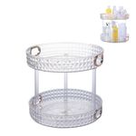 Aeetial Rotating Makeup Organiser 2 Tier - Skincare Cosmetic Organiser, Dressing Table Organiser Lazy Susan Bathroom Rotating Storage for Vanity，Cabinets, Pantry, Countertops (Clear White)