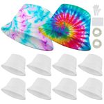 Silkfly 10 Pcs Bucket Hat for Tie Dying White Blank Cotton Packable Sun Hat DIY Sublimation Bucket Hat with Accessory for Group Party Project