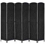 HOMCOM 6 Panels Room Divider, 6 Ft Tall Indoor Portable Folding Privacy Screens, Hand-Woven Double Hinged Freestanding Partition Wall Divider for Home Office, Black
