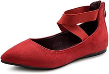 Ollio Women's Faux Suede Elastic Ankle Strap Pointed Toe Ballet Flats F167, Red, 8