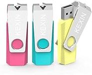 KEXIN Flash Drive 64GB 3 Pack USB Stick 64 GB Thumb Drive USB Drive Bulk Jump Drive Swivel Pen Drive Data Storage USB Stick with LED Indicator 64G Pink Yellow Cyan