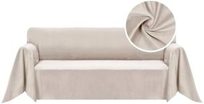 XWZO Velvet Couch Cover Beige Sofa Throw Covers, Thick & Soft Fabric Couch Protector for 4 Cushion Sofa & Loveseat, Sectional Couch Slipcovers for Pets Simple Modern Decor Style, XX-Large(91W x 134L)