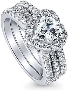 BERRICLE Sterling Silver Halo Wedding Engagement Rings Cubic Zirconia CZ Heart Insert Ring Set for Women, Rhodium Plated Size 4-10, US 6, Metal, Cubic Zirconia