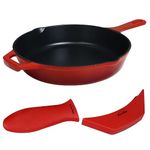 Enameled Cast Iron Skillet - 10.25" Frying Pan, 1 Silicone Hot Handle Holder and 1 Silicone Potholder for The Assist Handle