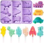 Homemade Popsicle Molds Shapes, Silicone Popsicles Molds 3 Pcs, Ice Cream Molds for Adults Kids Food Grade Ice Molds with Reusable Plastic Sticks, Dinosaur Rocket Car Shape Popsicle Maker (Purple)