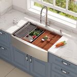 33 Farmhouse Sink, HERCATE 33" x 22" Stainless Steel Workstation Kitchen Sink, Ledge Kitchen Sink Single Bowl Apron front Kitchen Sink with Integrated Ledge