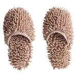 Mop Slippers for Floor Cleaning, Washable Reusable Shoes Cover, Microfiber Dust Mops Mop Socks for Women Men Kids Foot Dust Hair Cleaners Sweeping House Office Bathroom Kitchen (Brown)