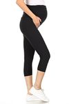 Leggings Depot Women's Maternity Leggings Over The Belly Pregnancy Casual Yoga Tights, Black-Capri, M