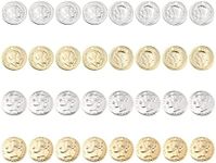 SUNNYCLUE 1 Box 32Pcs 2 Styles Coin Charms 24K Gold Plated Brass Flat Round Disc Pendants Edward VII Queen Victoria Head for Jewelry Making Charms Bracelets Necklaces Supplies, Golden Silver