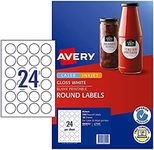 Avery A4 Glossy Round Labels - Product Stickers - Small Business Supplies - White, 40mm, 240 Labels/10 Sheets (980052/ L7147)