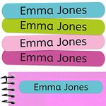 50 Personalized Waterproof Adhesive Labels with Name Kids for Marking Objects, School Supplies, Toys, Dishwasher Safe, Custom Name & Icon, Color: Palette 9, Size: 2.3x0.4 in