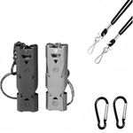 Emergency Survival Metal Whistle Double Tubes Safety Whistles 2 pack with lanyard and keychain for Boating Outdoor Camping Hiking Backpacking Sports Football Dog Training (Silver Gold + 2 Lanyard)