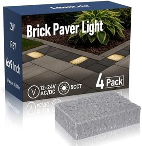 LEONLITE Paver Light 6 x 9 Inch, 5CCT Brick Lighting for Pavers, Pathway Patio & Garden, 1800K/2700K/3000K/4000K/5000K Selectable, 12-24V AC/DC Low Voltage, Waterproof IP67, Pack of 4