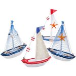 NUOBESTY 4pcs Mini Sailboat Decorations: Wooden Sailing Boat Model for Beach Nautical Home Tabletop Decor