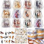 Toyssa Horse Party Bag Fillers for Kids Include Drawstring Bags, Silicone Wristbands, Keyrings, Tattoos, Pinata Kids Party Favours Cowboy Cowgirl Party Supplies Horse Gifts for Girls Boys Birthday