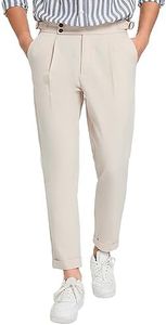 OYOANGLE Men's Zipper Fly Button Front Pleated Work Office Business Tapered Suit Pants with Pockets Apricot XX-Large