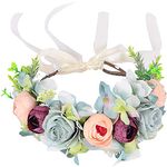 SYGA Crown Bridal Wreath Handmade Fabric Flower Headband Headpiece With Adjustable Ribbon for Women, Wedding, Photo Props - Peach & Sky Blue