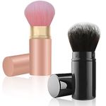 Falliny 2 Pack Retractable Makeup Brush, Kabuki Powder Foundation Makeup Brush, Travel Face Blush Brush with Cover for Blush,Bronzer, Sunscreen,Buffing, Concealer, Highlighter, Powder Cosmetics