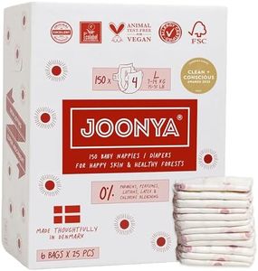 Joonya Baby Diapers, Size 4 L (15-31 lb) - 6 Bags of 25 (150) - New Range - NonToxic, Eco-Friendly, Ultra Slim, Overnight Use - Made in Denmark