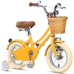 Glerc 12 Inch Kids Girls Bike for 3 4 5 Years Old Little Girls Retro Vintage Style Bicycles with Basket,Stabilisers and Bell,Color Yellow