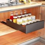 SAYZH Pull Out Cabinet Organizer, Slide Out Drawer Storage Shelves Fixed with Adhesive Nano Film for Kitchen Cupboard, Kitchen, Bathroom,No Need Drill Nails (Black, 35 CM W x 53 CM D x 8CM H)