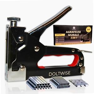 DOLTWISE Agrafeuse Murale Multifonction 3 en 1 avec 600 Agrafes Incluses, Puissante et Robuste, Agrafeuse Tapissier pour Rénovation, Bricolage, Bois, Tissu, Carton, Travaux sur Toutes Surfaces.