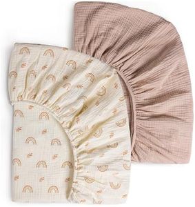 Deppon Muslin Crib Sheets 2 Pack for Baby Girls and Boys, 100% Cotton Soft and Breathable Fitted Crib Sheet for 28" x 52" Standard Crib Mattress and Toddler Bed, Blush & Rainbow