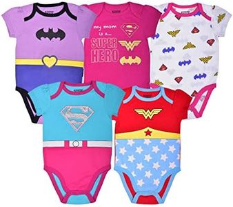 WARNER BROS DC Comics Girls Short Sleeve Bodysuit 5 Pack for Newborn and Infant