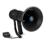 VONYX MEG075 Premium Portable Megaphone Loudhailer 75W - Bluetooth, MP3 Player, Rechargeable, Black Bullhorn Megaphone for Outdoor Events, with USB/SD/Aux Input, Siren & Record Function