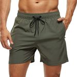 Arcweg Men's Swimming Shorts Mens Swim Trunks with Zipper Pockets Swim Shorts Mesh Lining Stretchy Board Shorts Surfing Beach Shorts Quick Dry Army Green L(UK)