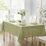 Newbridge Fabric Rectangle Tablecloth, 52 x 70 Inch, Easter Provence Lattice Cutwork Solid Color Textured, Water and Stain Resistant Easy Care Fabric Table Cloth for Spring Parties, Sage Green