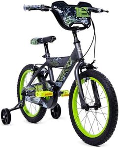 Huffy Delirium 16-Inch Boys’ Bike, Durable Steel Frame, Dual Caliper Brakes, Removable Stabilisers, Single-Speed, Kids’ Bicycle for Ages 4-6, Storm Matte Grey & Lime Green