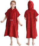 Hiturbo Kids Towel Changing Robe: Soft Plush Bath Towels - Warm Coral Fleece Hoodie - Swim Surf Poncho for 5-12 Years (Red)