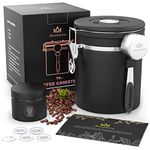 Miscedence Coffee canister for ground coffee with Scoop & Date Tracker One Way Co2 Valve #304 Stainless Steel Kitchen Food Airtight storage container for Coffee Beans,Grounds,Tea,Sugar (black, 16OZ)