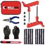 WILLIBEE 8-in-1 Tubeless Tyre Puncture Repair Kit for Car, Bike, Scooter & SUV (with Storage Bag) | Universal Emergency Tyre Fix Tool Set, Flat Tire Puncher Repair Kit