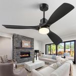 Forrovenco 52 Inch Black Ceiling Fan with Light and Remote, 3-Blade Outdoor Indoor Ceiling Fan, Quiet Reversible DC Motor for Patios Bedroom Porch, 52in,Black