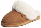 Dearfoams Womens Fireside Sydney Shearling Fur Indoor/Outdoor Scuff With Wide Widths Slipper, Chestnut, 8 US