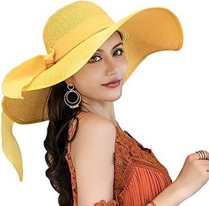 Women's Folable Floppy Hat,Wide Brim Sun Protection Straw Hat, Summer UV Protection Beach Cap, C1-f-yellow, Large