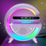 Smart G-Shape Multifunctional Speaker Wireless Charger, 15W Fast Charging, Atmosphere Lamp with Bluetooth Speaker, FM Radio, and 6 RGB Music Sync Lighting Modes, Perfect for Your Bedroom.