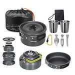 Lixada Camping Cookware Kit, Portable 2-3 People Camping Cooking Set Lightweight Non-Stick Camping Pot and Pan Set with Cups Spoon Fork Cutter for Outdoor Travel Camping Hiking Picnic BBQ