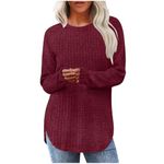 Lightning Deals of Today Clearance Fall Outfits for Women 2024 Fashion Round Neck Long Sleeve Shirts Casual Lightweight Tunic Sweaters Clothes Warm Sweaters for Women Wine