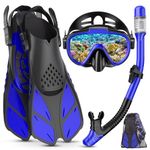 Lealinga Snorkel Set Adult with Flippers, Anti-Fog Diving Set, Dry Snorkel, Adjustable Flippers, Snorkelling Packages for Men and Women