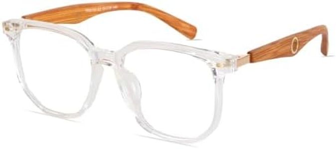 Auralice Transparent Wooden Square Blue Light Glasses for Women and Men, Thick Wood Frame, Designer Reading Blocker Eyewear for Gaming Bloomveil