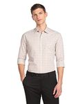 Arrow Men's Checkered Full Sleeve Slim Fit Cutaway Collar Cotton Formal Shirt Beige