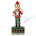 Luckits Wooden Nutcracker Music Box, Musical Soldier Nutcracker with Clockwork & Base for Fireplace Christmas Drumming Nutcracker Figures Musical Box for Christmas Tree Party Xmas Decorations Gift