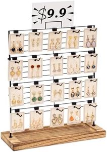 Miratino Earring Display Stands for Selling, Wood Jewelry Display for Selling with 20 Removable Hooks, Earring Rack Display Holder Stand for Earring Cards, Keychains, Bracelets (Brown)
